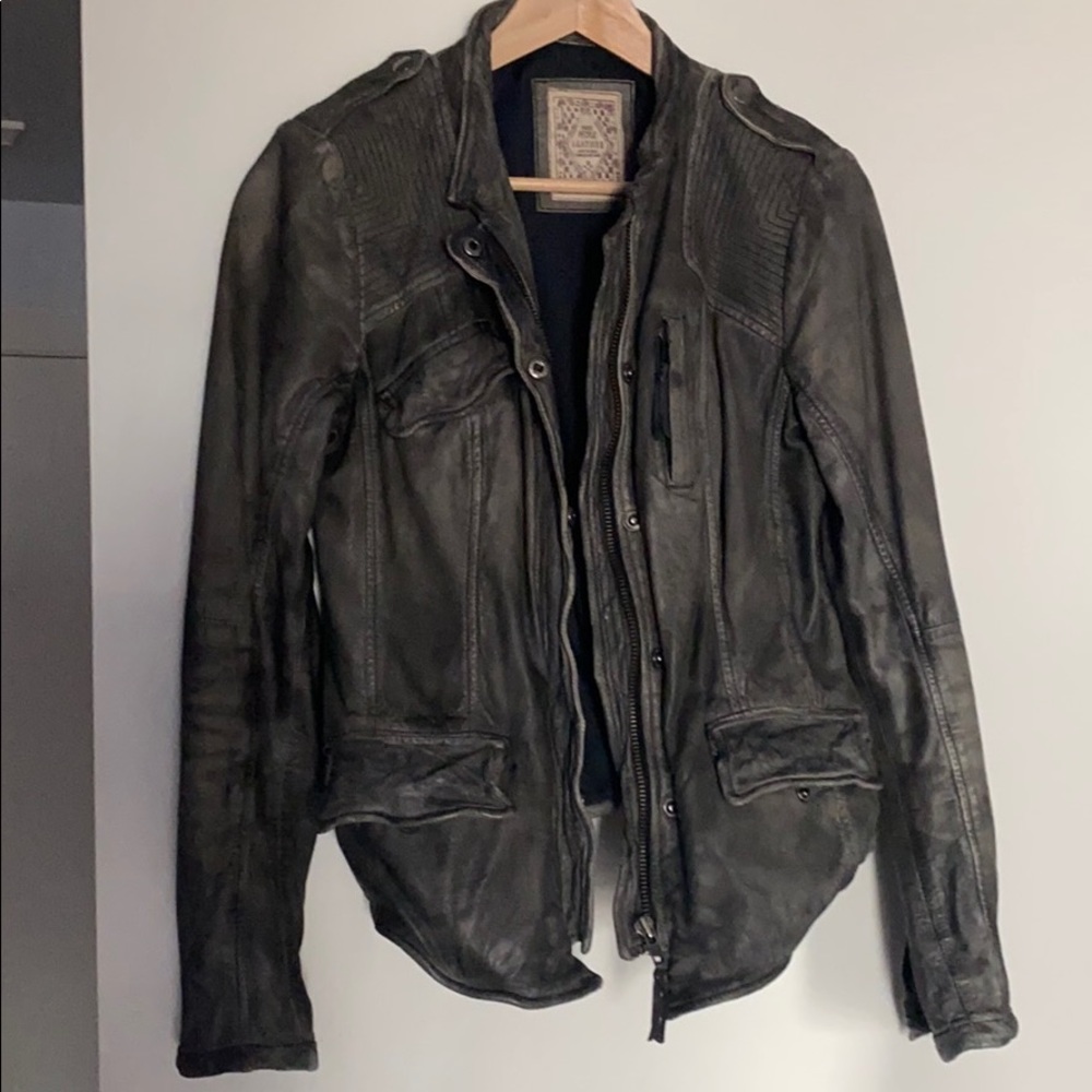 Free people real leather faded grey jacket Size 0